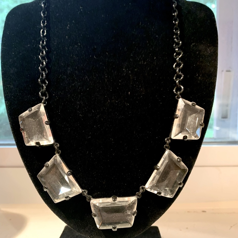 J Crew clear lucite necklace with black chain